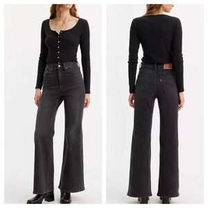 NWT Levis Ribcage Bell Super High Rise Flare Jeans Black Womens 29x32